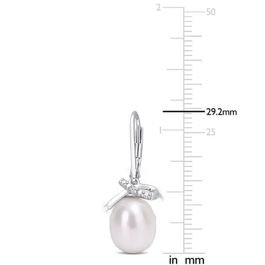 Original AMOUR 758mm Freshwater Cultured Pearl and Diamond Accent Leverback Earrings In Sterling Silver JMS always Earrings Original AMOUR 758mm Freshwater Cultured Pearl and Diamond Accent Leverback Earrings In Sterling Silver JMS always Earrings