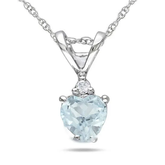 Original AMOUR Diamond and Aquamarine Heart Shaped Pendant with Chain In 10K White Gold JMS always Necklaces Original AMOUR Diamond and Aquamarine Heart Shaped Pendant with Chain In 10K White Gold JMS always Necklaces