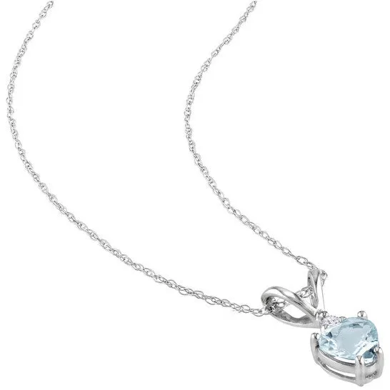 Original AMOUR Diamond and Aquamarine Heart Shaped Pendant with Chain In 10K White Gold JMS always Necklaces Original AMOUR Diamond and Aquamarine Heart Shaped Pendant with Chain In 10K White Gold JMS always Necklaces