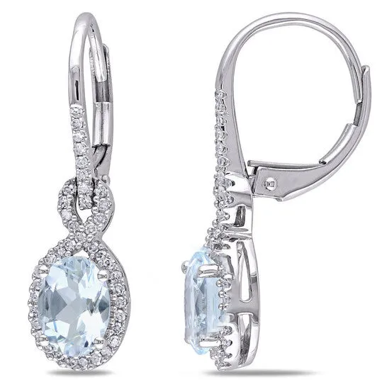 Original AMOUR Oval Aquamarine and 14 CT TW Diamond Leverback Earrings In 10K White Gold JMS always Earrings Original AMOUR Oval Aquamarine and 14 CT TW Diamond Leverback Earrings In 10K White Gold JMS always Earrings
