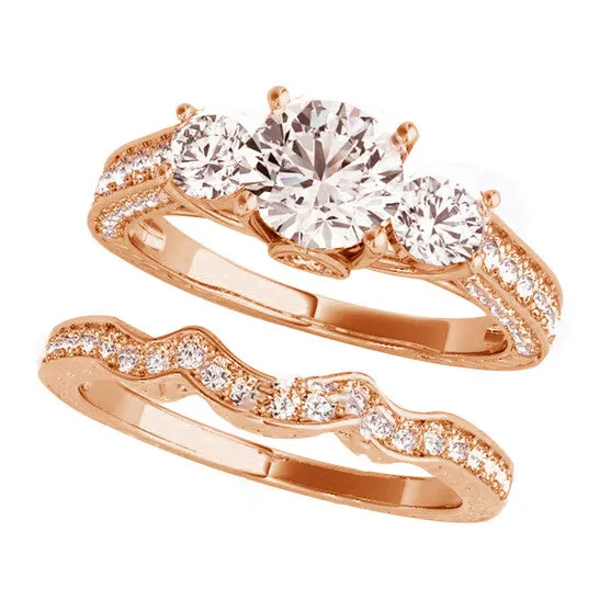 Original DiamondMuse 288 cttw Rose Gold Plated Over Sterling Silver Round Swarovski Three Stone Diamond Bridal Set JMS always Rings Original DiamondMuse 288 cttw Rose Gold Plated Over Sterling Silver Round Swarovski Three Stone Diamond Bridal Set JMS always Rings
