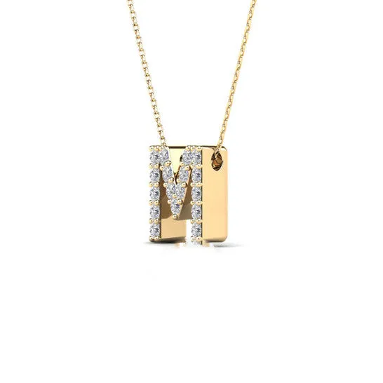 Original Maulijewels 017 Carat Natural Diamond Initial M Dangle Pendant Necklace In 14K Yellow Gold With 18 Cable Chain JMS always Necklaces Original Maulijewels 017 Carat Natural Diamond Initial M Dangle Pendant Necklace In 14K Yellow Gold With 18 Cable Chain JMS always Necklaces
