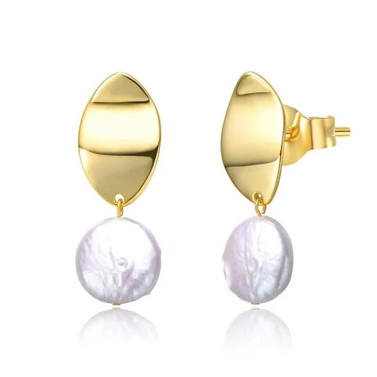 Original Megan Walford Sterling Silver 14k Yellow Gold Plated with White Coin Pearl Dangle Drop Marquise Medallion Earrings JMS always Earrings Original Megan Walford Sterling Silver 14k Yellow Gold Plated with White Coin Pearl Dangle Drop Marquise Medallion Earrings JMS always Earrings