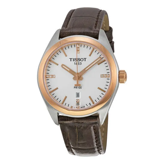 Original Tissot PR100 Silver Dial Brown Leather Ladies Watch T1012102603600 JMS always Watches