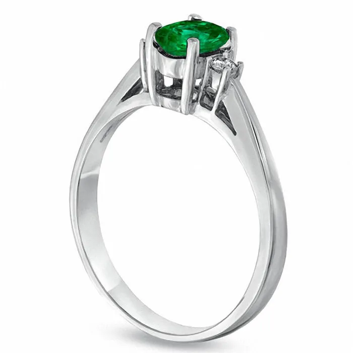 Oval Emerald and Natural Diamond Accent Engagement Ring in Solid 14K White Gold Goldia Rings Oval Emerald and Natural Diamond Accent Engagement Ring in Solid 14K White Gold Goldia Rings