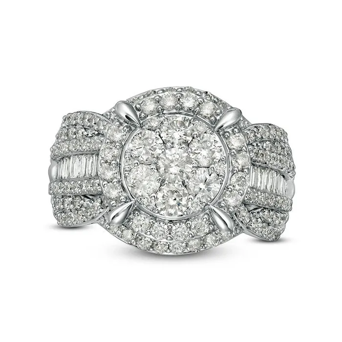 Previously Owned 20 CT TW Composite Natural Diamond Frame MultiRow Engagement Ring in Solid 10K White Gold Goldia Rings Previously Owned 20 CT TW Composite Natural Diamond Frame MultiRow Engagement Ring in Solid 10K White Gold Goldia Rings