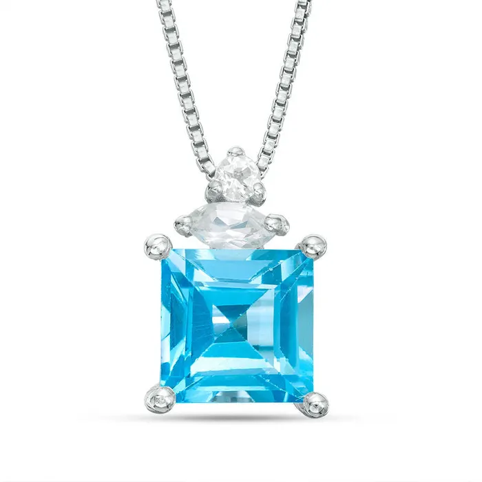 PrincessCut Blue and White Topaz Pendant in Sterling Silver Goldia Rings
