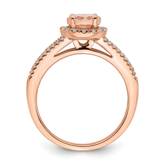 Pure Serenity 14k Rose Gold 14 Ct Lab Grown Diamond VSSI G and Round Morganite Halo Engagement Ring Goldia Rings