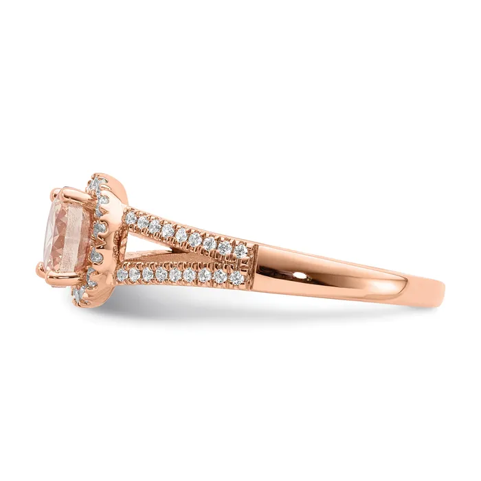 Pure Serenity 14k Rose Gold 14 Ct Lab Grown Diamond VSSI G and Round Morganite Halo Engagement Ring Goldia Rings
