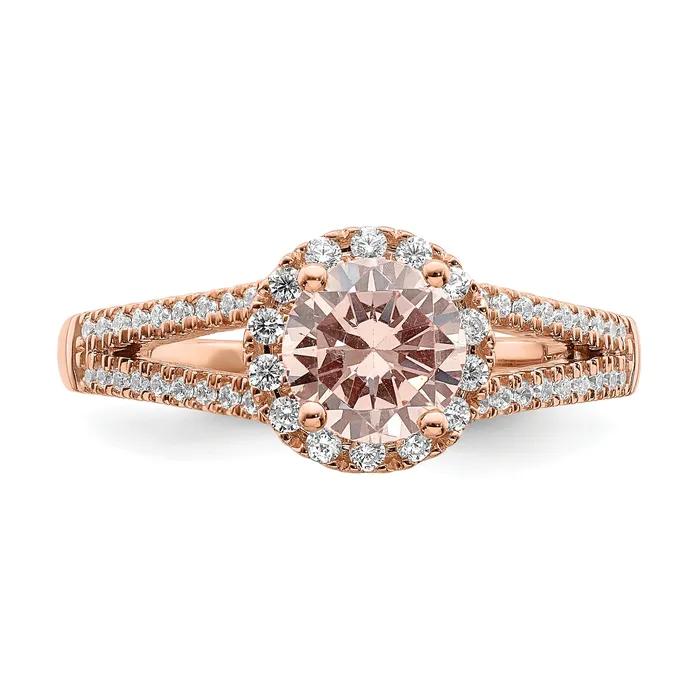 Pure Serenity 14k Rose Gold 14 Ct Lab Grown Diamond VSSI G and Round Morganite Halo Engagement Ring Goldia Rings