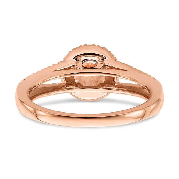 Pure Serenity 14k Rose Gold 14 Ct Lab Grown Diamond VSSI G and Round Morganite Halo Engagement Ring Goldia Rings