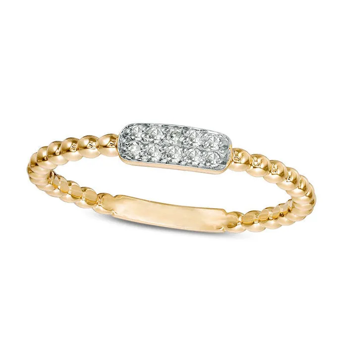 Rings 007 CT TW Composite Natural Diamond Rectangle Beaded Stackable Band in Solid 10K Yellow Gold Goldia Rings 007 CT TW Composite Natural Diamond Rectangle Beaded Stackable Band in Solid 10K Yellow Gold Goldia