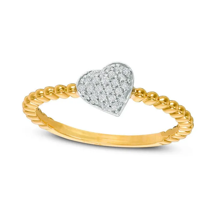 Rings 007 CT TW Natural Diamond Heart Beaded Shank Ring in Solid 10K TwoTone Gold Goldia Rings 007 CT TW Natural Diamond Heart Beaded Shank Ring in Solid 10K TwoTone Gold Goldia