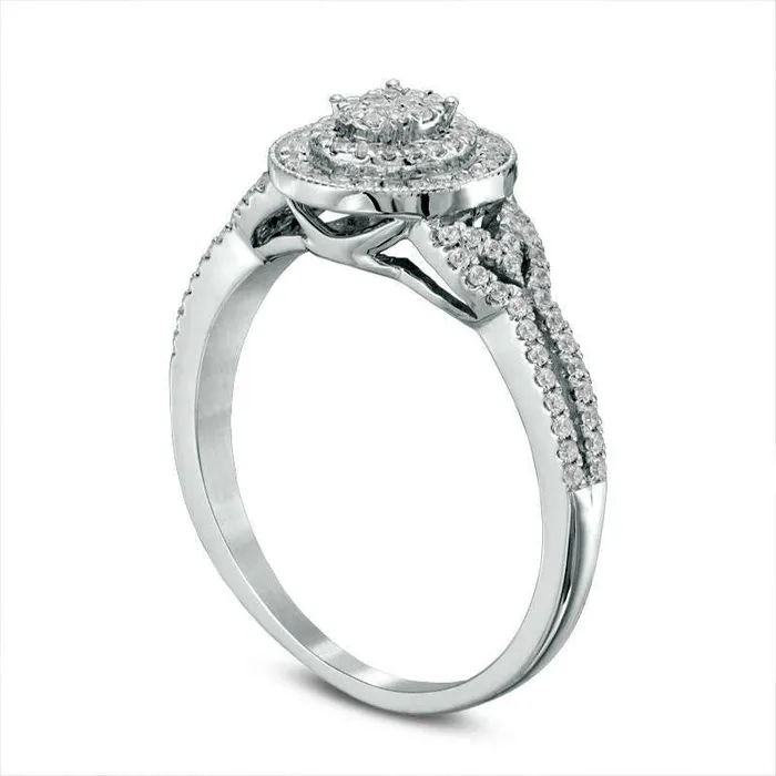 Rings 033 CT TW Composite Natural Diamond Double Oval Frame Antique VintageStyle Engagement Ring in Solid 10K White Gold Goldia Rings 033 CT TW Composite Natural Diamond Double Oval Frame Antique VintageStyle Engagement Ring in Solid 10K White Gold Goldia