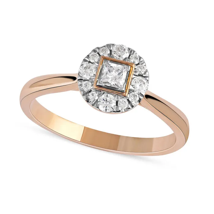 Rings 033 CT TW PrincessCut Natural Diamond Round Frame Engagement Ring in Solid 10K Rose Gold II3 Goldia Rings 033 CT TW PrincessCut Natural Diamond Round Frame Engagement Ring in Solid 10K Rose Gold II3 Goldia