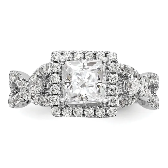 Rings 075ct CZ Solid Real 14K White Gold Princess Cushion Halo Engagement Ring Goldia