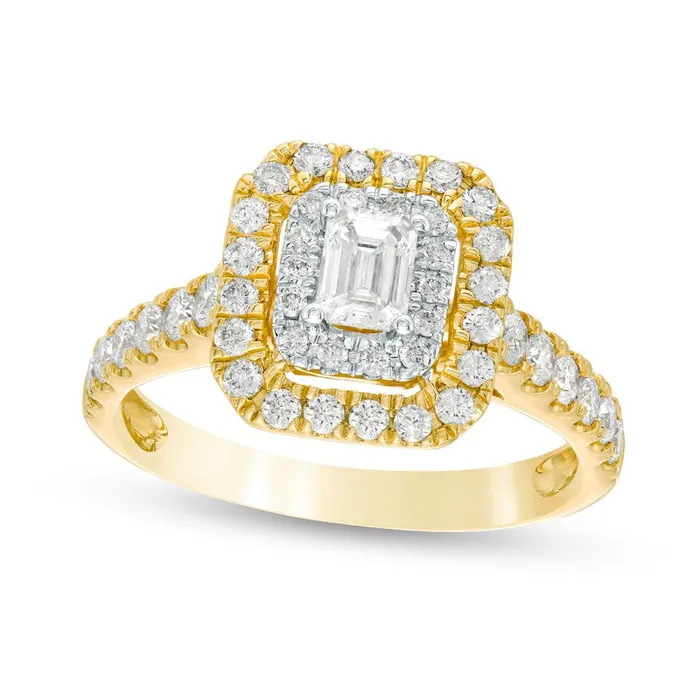 Rings 10 CT TW EmeraldCut Natural Diamond Double Frame Engagement Ring in Solid 14K Gold Goldia Rings 10 CT TW EmeraldCut Natural Diamond Double Frame Engagement Ring in Solid 14K Gold Goldia