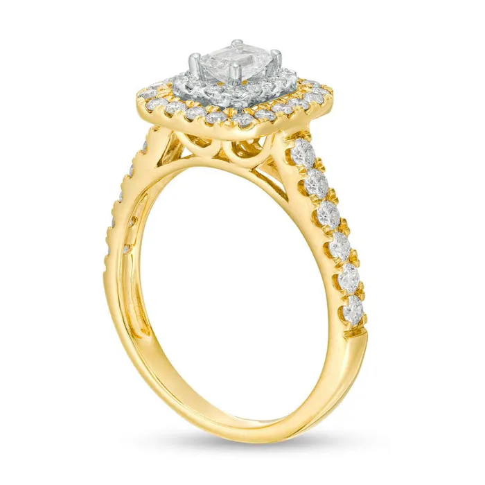 Rings 10 CT TW EmeraldCut Natural Diamond Double Frame Engagement Ring in Solid 14K Gold Goldia Rings 10 CT TW EmeraldCut Natural Diamond Double Frame Engagement Ring in Solid 14K Gold Goldia