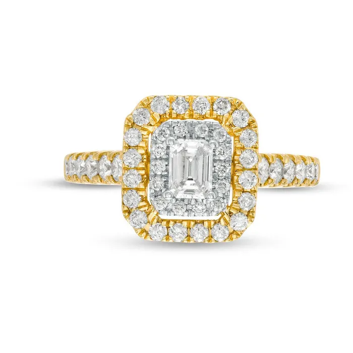 Rings 10 CT TW EmeraldCut Natural Diamond Double Frame Engagement Ring in Solid 14K Gold Goldia Rings 10 CT TW EmeraldCut Natural Diamond Double Frame Engagement Ring in Solid 14K Gold Goldia