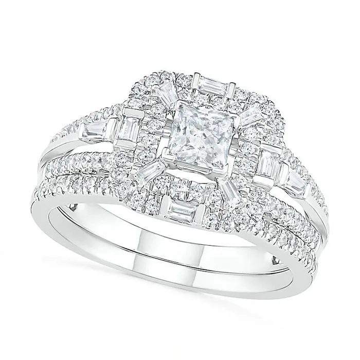 Rings 10 CT TW MultiShape Natural Diamond Double Octagonal Frame Bridal Engagement Ring Set in Solid 10K White Gold Goldia Rings 10 CT TW MultiShape Natural Diamond Double Octagonal Frame Bridal Engagement Ring Set in Solid 10K White Gold Goldia