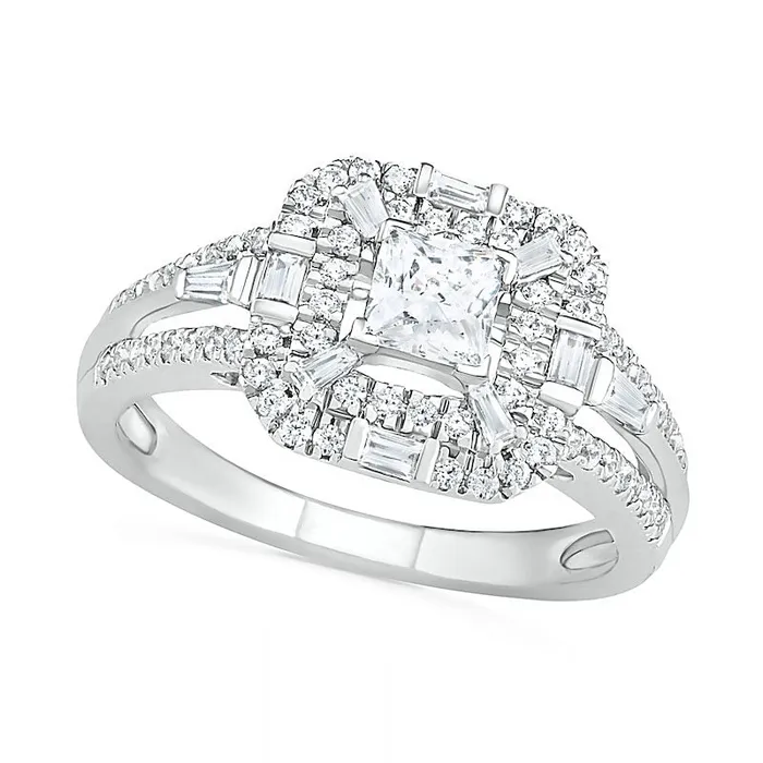 Rings 10 CT TW MultiShape Natural Diamond Double Octagonal Frame Bridal Engagement Ring Set in Solid 10K White Gold Goldia Rings 10 CT TW MultiShape Natural Diamond Double Octagonal Frame Bridal Engagement Ring Set in Solid 10K White Gold Goldia