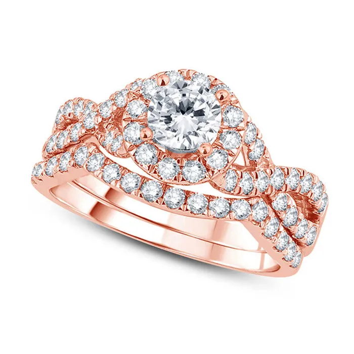Rings 138 CT TW Natural Diamond Frame Twist Bridal Engagement Ring Set in Solid 14K Rose Gold Goldia Rings 138 CT TW Natural Diamond Frame Twist Bridal Engagement Ring Set in Solid 14K Rose Gold Goldia