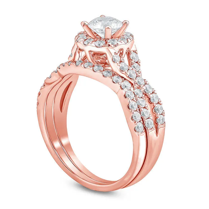 Rings 138 CT TW Natural Diamond Frame Twist Bridal Engagement Ring Set in Solid 14K Rose Gold Goldia Rings 138 CT TW Natural Diamond Frame Twist Bridal Engagement Ring Set in Solid 14K Rose Gold Goldia