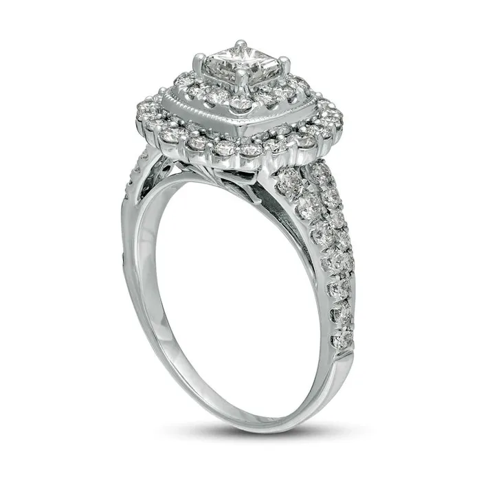 Rings 15 CT TW PrincessCut Natural Diamond Scallop Frame Antique VintageStyle Engagement Ring in Solid 14K White Gold Goldia Rings 15 CT TW PrincessCut Natural Diamond Scallop Frame Antique VintageStyle Engagement Ring in Solid 14K White Gold Goldia