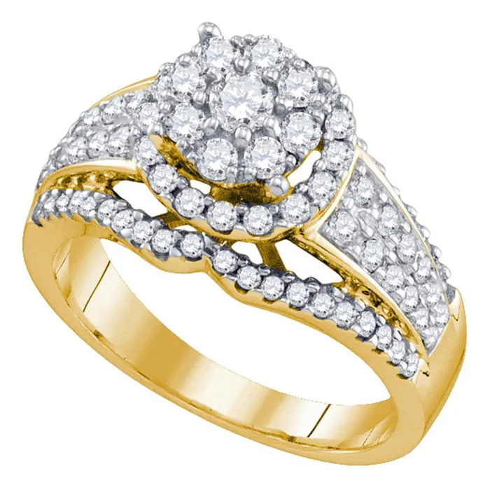 Rings 10k Yellow Gold Round Diamond Flower Cluster Ring 1 Cttw gndatlanta Rings 10k Yellow Gold Round Diamond Flower Cluster Ring 1 Cttw gndatlanta