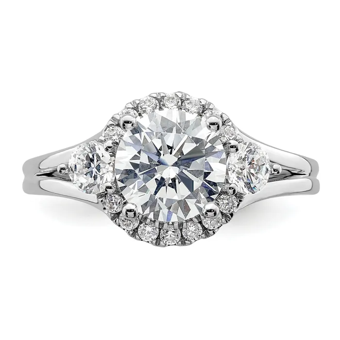 Rings 14k White Gold 12 Ct Lab Grown Diamond VSSI G 1 12 Ct Center Round Three Stone Engagement Ring Goldia
