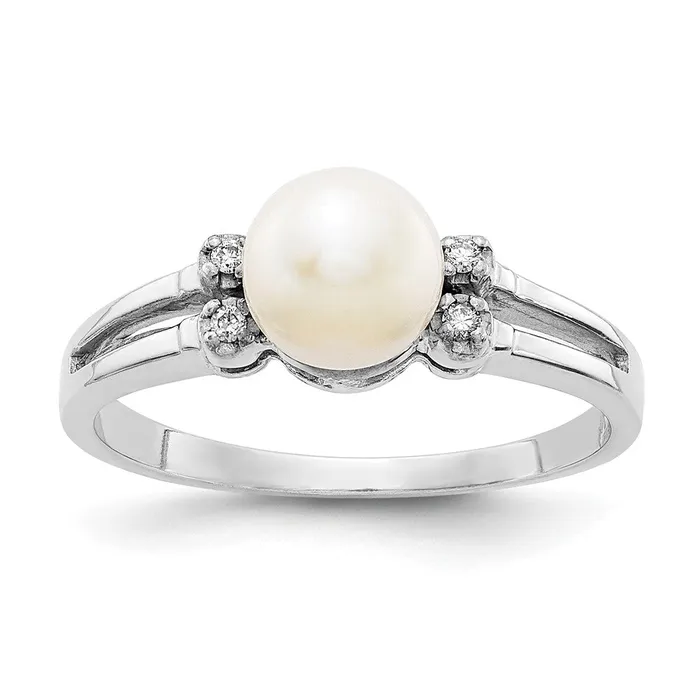 Rings 14k White Gold 6mm FW Cultured Pearl A Real Diamond ring Goldiacom Rings 14k White Gold 6mm FW Cultured Pearl A Real Diamond ring Goldiacom