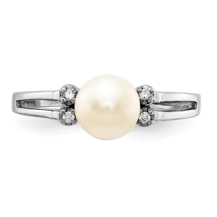 Rings 14k White Gold 6mm FW Cultured Pearl A Real Diamond ring Goldiacom