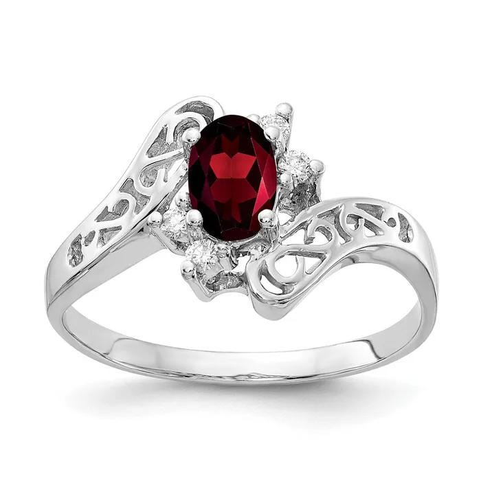 Rings 14k White Gold 6x4mm Oval Garnet A Real Diamond ring Goldiacom