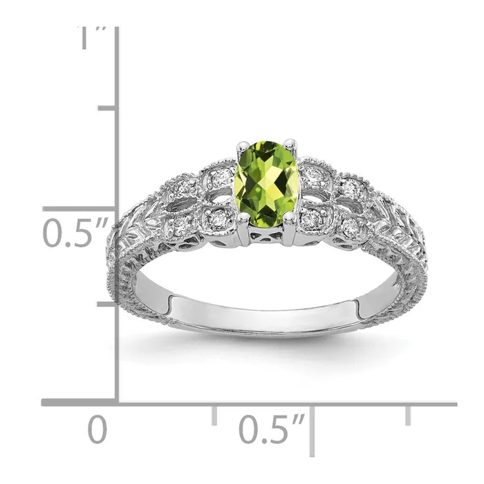 Rings 14k White Gold 6x4mm Oval Peridot Checker VS Diamond ring Goldia