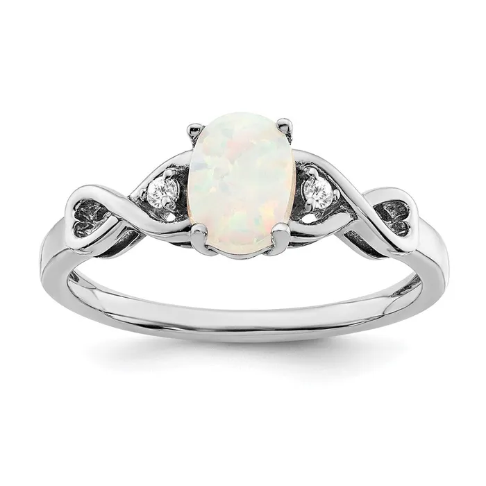 Rings 14k White Gold Created Opal and Real Diamond Ring Goldia
