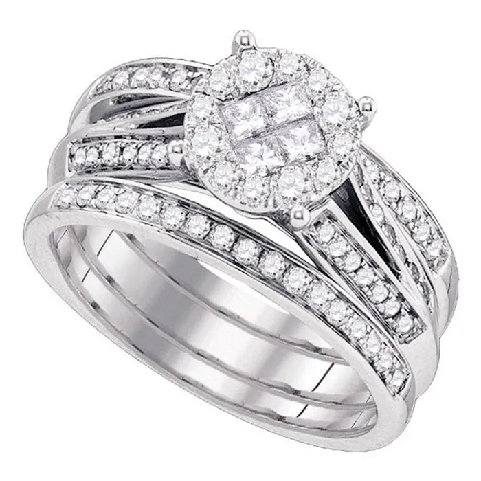 Rings 14k White Gold Princess Diamond 3Piece Bridal Wedding Ring Set 1 Cttw gndatlanta Rings 14k White Gold Princess Diamond 3Piece Bridal Wedding Ring Set 1 Cttw gndatlanta