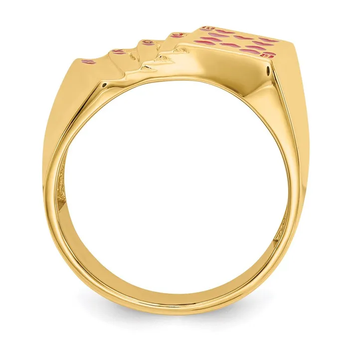 Rings 14K Yellow Gold Enameled Royal Flush in Hearts Mens Ring Goldia