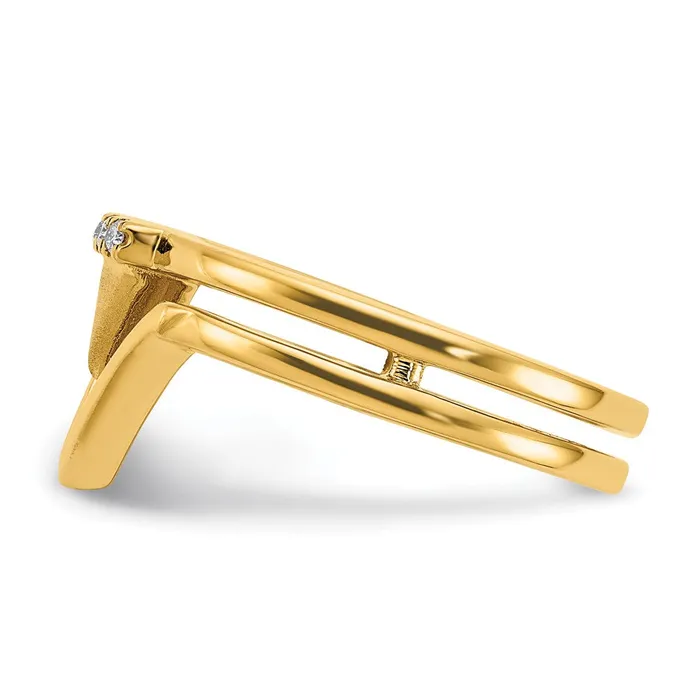 Rings 14K Yellow Gold Satin and Polished Real Diamond Double Triangle Ring Goldia