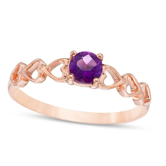 Rings 45mm Amethyst Solitaire Heart Shank Promise Ring in Solid 10K Rose Gold Goldia Rings 45mm Amethyst Solitaire Heart Shank Promise Ring in Solid 10K Rose Gold Goldia