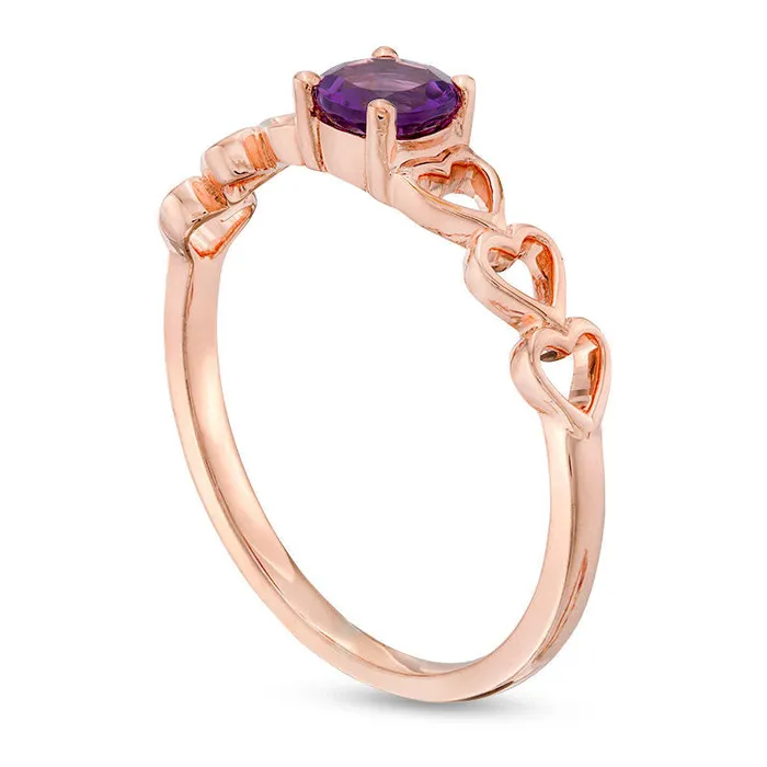 Rings 45mm Amethyst Solitaire Heart Shank Promise Ring in Solid 10K Rose Gold Goldia Rings 45mm Amethyst Solitaire Heart Shank Promise Ring in Solid 10K Rose Gold Goldia