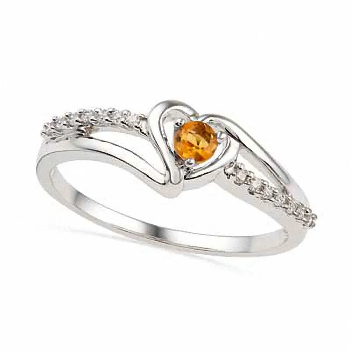 Rings Citrine and 005 CT TW Natural Diamond Heart Ring in Sterling Silver Goldia