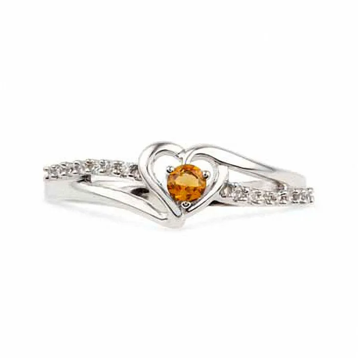 Rings Citrine and 005 CT TW Natural Diamond Heart Ring in Sterling Silver Goldia Rings Citrine and 005 CT TW Natural Diamond Heart Ring in Sterling Silver Goldia