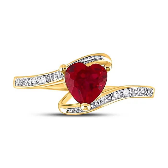 Rings gndatlanta 10k Yellow Gold Heart Created Ruby Solitaire Diamondaccent Ring 1 Cttw