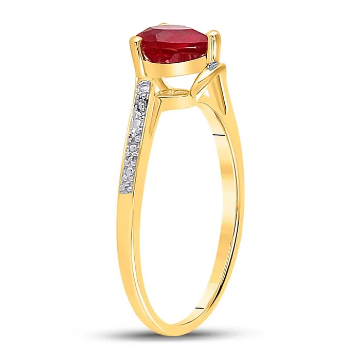 Rings gndatlanta 10k Yellow Gold Heart Created Ruby Solitaire Diamondaccent Ring 1 Cttw
