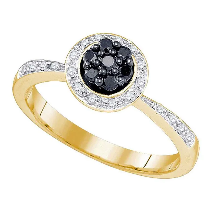 Rings gndatlanta 10k Yellow Gold Round Black Diamond Cluster Promise Ring 14 Cttw Rings gndatlanta 10k Yellow Gold Round Black Diamond Cluster Promise Ring 14 Cttw