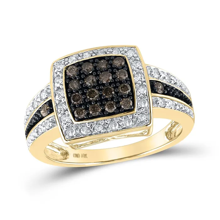 Rings gndatlanta 10k Yellow Gold Round Brown Diamond Cluster Ring 12 Cttw Rings gndatlanta 10k Yellow Gold Round Brown Diamond Cluster Ring 12 Cttw