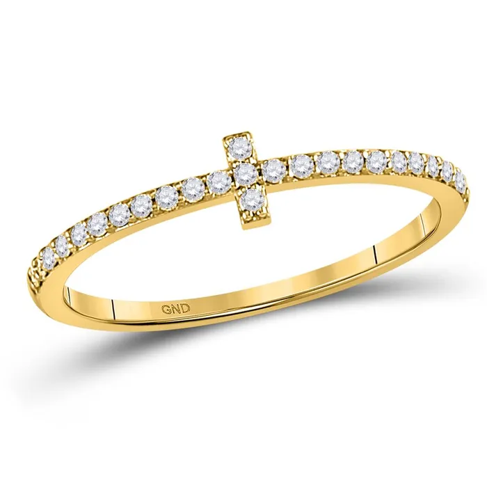 Rings gndatlanta 10k Yellow Gold Round Diamond Cross Stackable Band Ring 16 Cttw Rings gndatlanta 10k Yellow Gold Round Diamond Cross Stackable Band Ring 16 Cttw