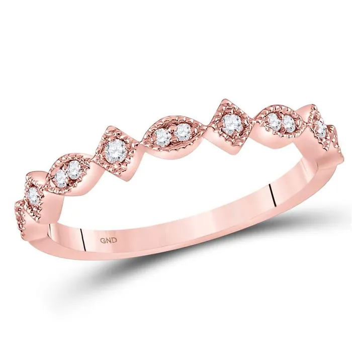 Rings gndatlanta 14k Rose Gold Round Diamond Geometric Stackable Band Ring 18 Ctw Rings gndatlanta 14k Rose Gold Round Diamond Geometric Stackable Band Ring 18 Ctw