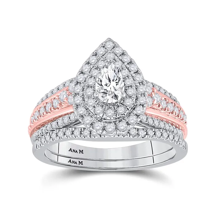 Rings gndatlanta 14k Twotone Gold Pear Diamond Bridal Wedding Ring Set 1 Cttw Certified Rings gndatlanta 14k Twotone Gold Pear Diamond Bridal Wedding Ring Set 1 Cttw Certified