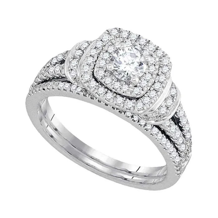 Rings gndatlanta 14k White Gold Diamond Round Double Halo Bridal Wedding Ring Set 1 Cttw Rings gndatlanta 14k White Gold Diamond Round Double Halo Bridal Wedding Ring Set 1 Cttw
